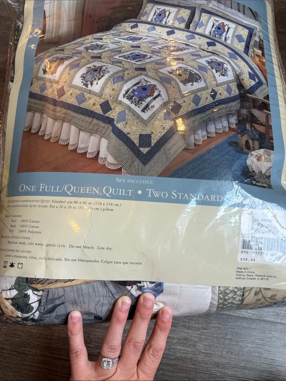 Vintage Sears Hand Crafted Patchwork Birdhouse Quilt Set Full/Queen NEW